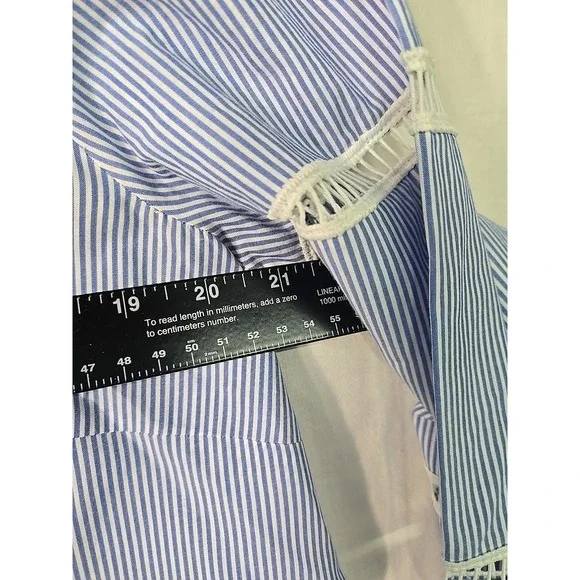 Talbots Cotton Striped Pullover‎ Blouse Blue & White Women's Large Cutouts Ties - Picture 7 of 7
